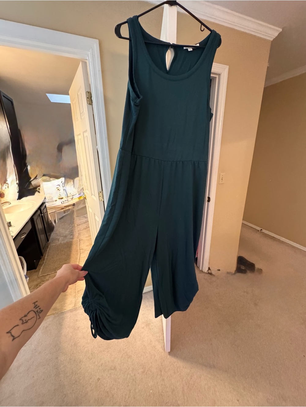 Threads 4 Thought Dark Teal Sleeveless Jumpsuit with Ruched Cuff